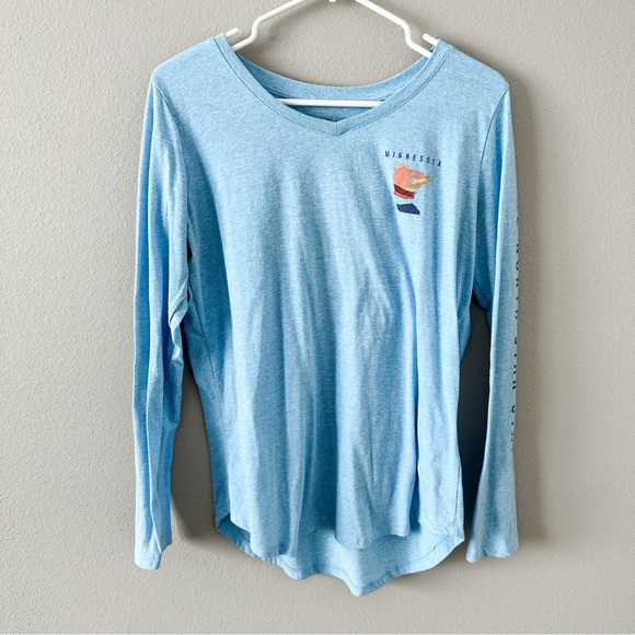 State of Mine Light Blue V-Neck Long Sleeve Minnesota Tee Size Medium Women’s - Picture 1 of 12